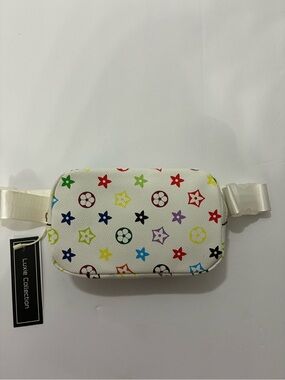 Kids White Multicolor Star Print Belt Bag